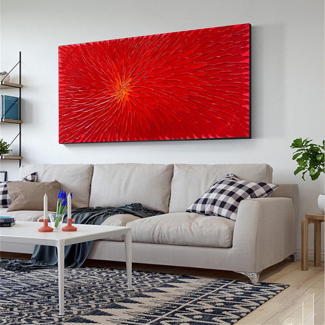 Textured Large Oil Painting Canvas Art Red Painting Abstract Etsy