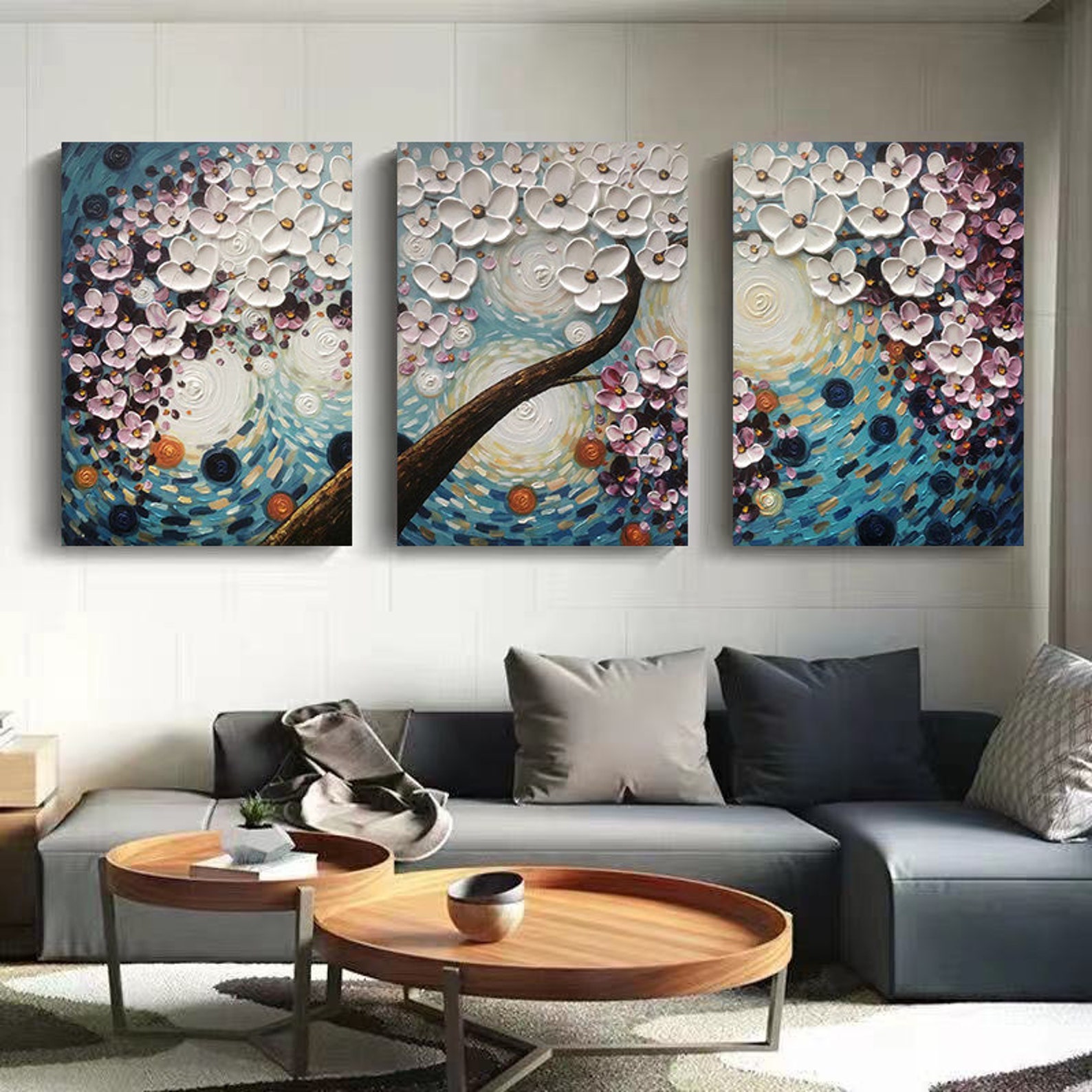 3 Piece Wall Art Painting Original 3D Oil Painting On Canvas Etsy