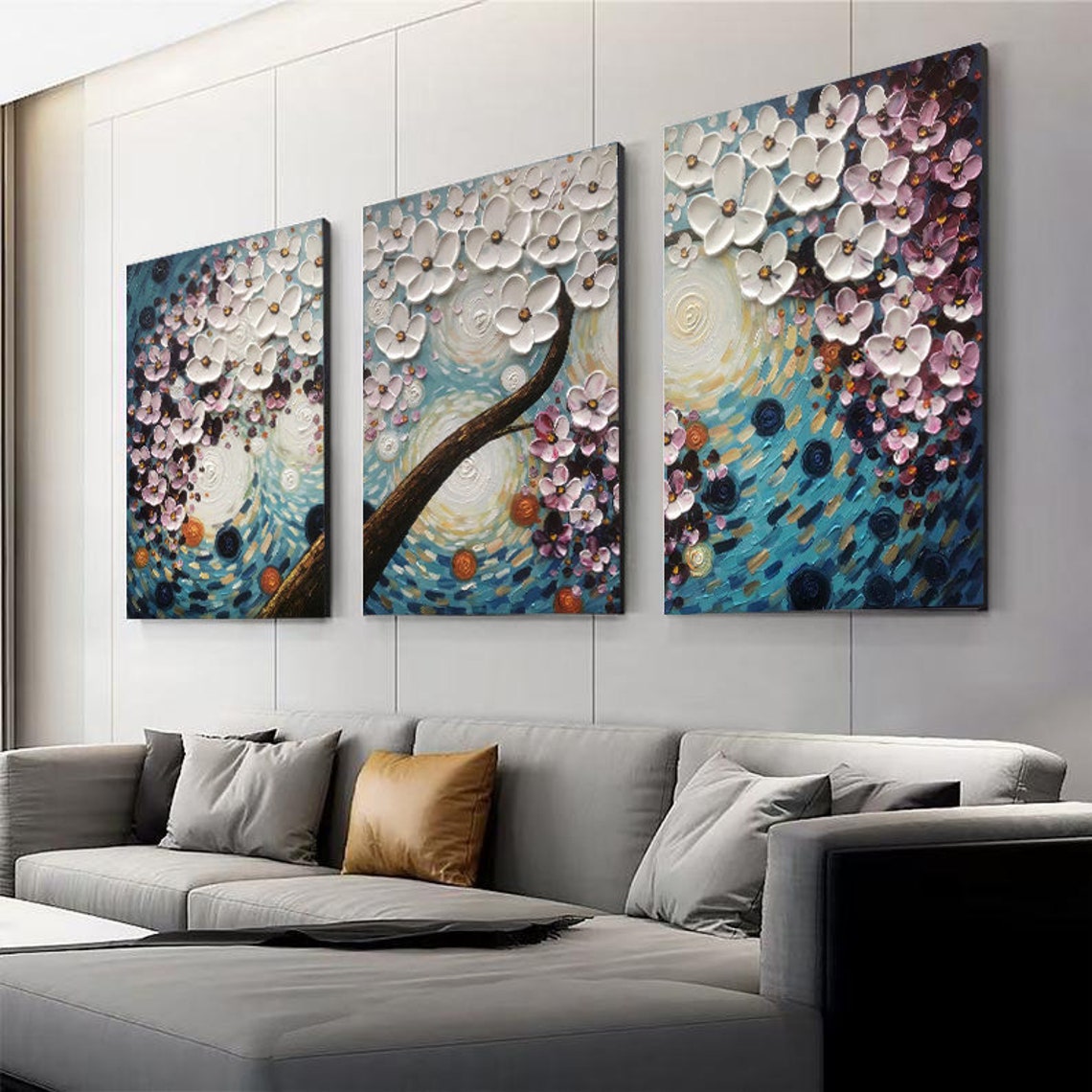 3 Piece Wall Art Painting Original 3D Oil Painting On Canvas Etsy