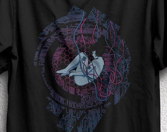 Wired Ghost-  Cyberpunk | 90's Sci-Fi Anime |  Manga Inspired | Neon Colors Aesthetic Anime Unisex T-shirt