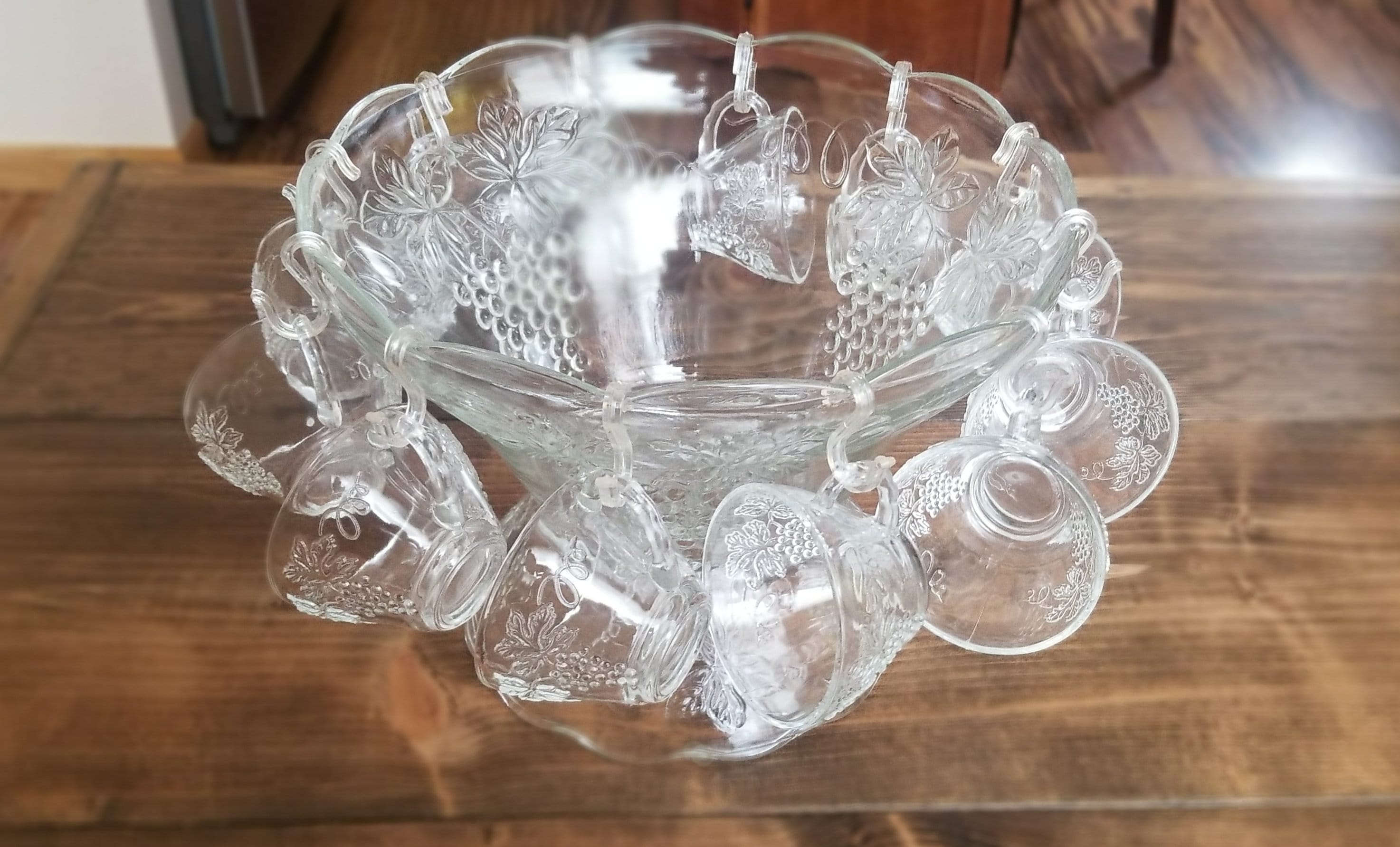 Vintage Anchor Hocking Punch Bowl set 12 cups MidCentury Etsy