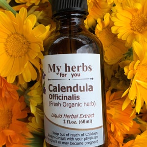 Calendula (Fresh Organic plant) tincture, Marigold