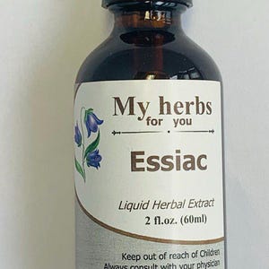 ESSIAC Tincture, Organic - Sheep sorrel (roots + arial parts), Burdock roots, Slippery elm, Turkey Rhubarb roots