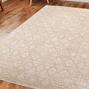 8X10 Soft Pink Floral Design Rug Handmade Soft Pile Wool Silk Rug #6696  (242x300 Cms.)