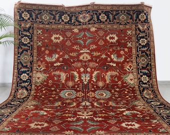 Red Navy Serapi Retro High Quality Hand Knotted 100% Wool Rug,  Rug-Se-32