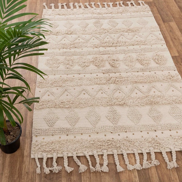 Modern Bohemian Moroccan Style Hand woven Cotton Washable Area Rug, Sizes- 3X5,4X6,5X7,6X9,8X10.#MD-2
