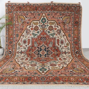 Rust Coral Serapi Classic Persian Retro high Quality Rug Hand Knotted 100% Wool Rug,  Rug- Se-65/ Se-57