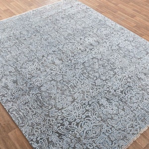 8x10 Rug Grey Silver Modern Deco Hand Knotted Grey Silver Carpet #8538 (242x300 Cms.) image 1