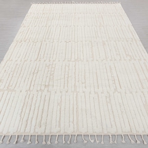 White Soft Wool Rug Moroccan Beni Ourain Hand Knotted Wool Rug, CUSTOMIZE in any size-MM-16