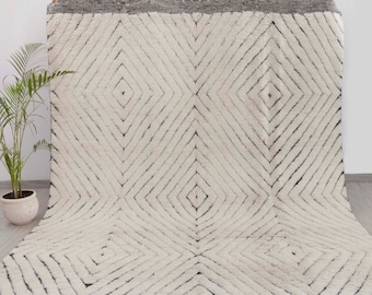 Moroccan Diamond  Ivory White Beni Ourain Berber Shag Boho Hand Knotted Wool Rug, CUSTOMIZE in any size-MM-14