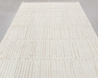 White Soft Wool Rug Moroccan Beni Ourain Hand Knotted Wool Rug, CUSTOMIZE in any size-MM-16