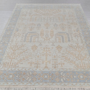 L.Grey Garden Pine Tree Of life Rug Modern Oushak Rug Premium Wool Hand Knotted Turkish Inspired, #2794