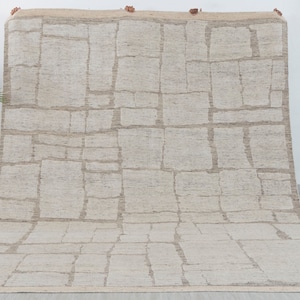 Distressed Ivory White L.Brown Wool Bohemian Handknotted Moroccan 100% WOOL Rug !!Free Shipping!! MRC-17 - 20709