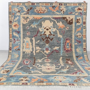 9x12 Green Blue Modern Living Rug  Oushak Turkish Design Hand Knotted Hand Spun Wool Rug #5818
