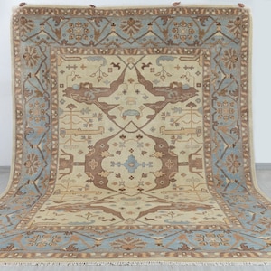 9x12 Blue Cream Pastel Oushak Hand Knotted  100% Wool Rug #Se-104(275x365 Cms.)
