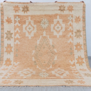 Designer Soft Moroccan Orange Cream Shag Rug Moroccan Beni Ourain Berber Hand Knotted Wool Rug, CUSTOMIZE in any size-SB-6