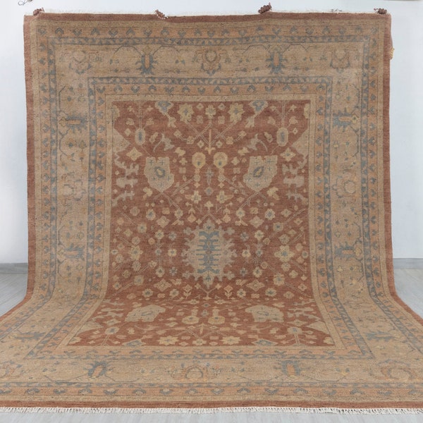Rust Tan Oushak Turkish Soft Wool Soft Hand Knotted Wool Rug #SE-106(275x365 Cms.),CUSTOMISE in Any Size.