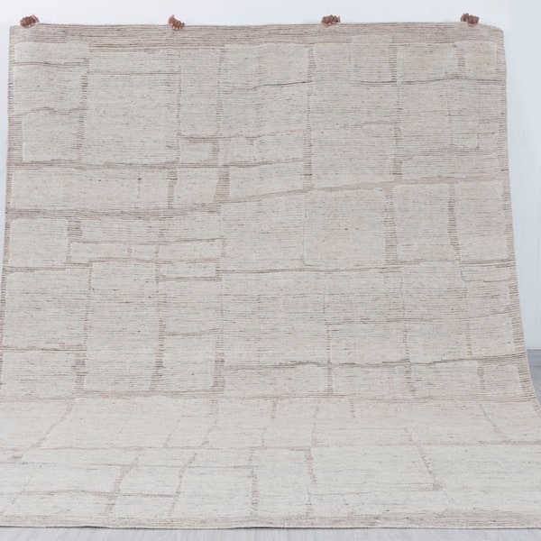 Distressed Vintage Look Cream GreyWool Bohemian Handknotted Moroccan 100% WOOL Rug !!Free Shipping!! MRC-17 - 21133