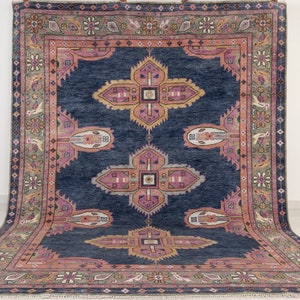 Decorative Blue Kismet Modern Oushak Inspired Hand Knotted Wool Rug P-1173