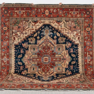9x9 Navy Blue Rust Red Classic Serapi Heriz Rug High Quality Hand Knotted Wool Rug #Se-121