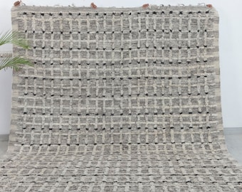 Modern Moroccan Inspired Grey Natural Wool Rug Moroccan Beni Ourain Hand Knotted Wool Rug, CUSTOMIZE in any size-MM-28
