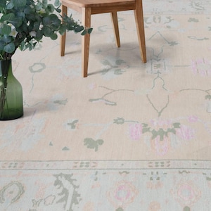 Modern Muted Light Peach Oushak Turkish Style Design Hand Knotted Hand Spun Wool Rug # 1509