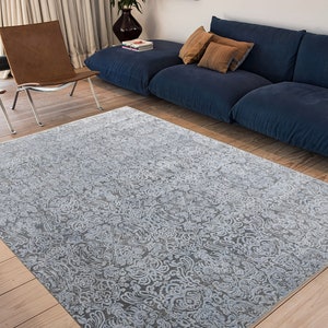 8x10 Rug Grey Silver Modern Deco Hand Knotted Grey Silver Carpet #8538 (242x300 Cms.) image 3