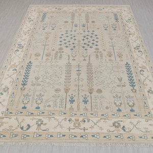 Grey Ivory Garden Pine Tree Of life Rug Modern Oushak Rug Premium Wool Hand Knotted Turkish Inspired, #5990