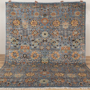 Blue High Quality Hand Knotted Persian Inspired Oushak Hand Spun Wool Rug 1162