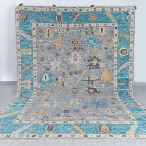 9x12 Grey Blue Colorful Modern Turkish Style Oushak Rug   Hand Knotted Wool Rug #5131(275x365 Cms.)