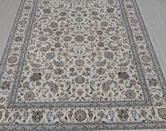 Ivory Cream High Quality Hand Knotted Classic Design Indo Nain Tabriz Wool Silk Rug-G-5429