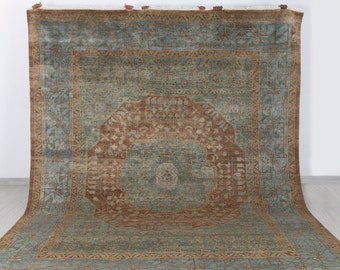 Modern Mamluk Green Blue Anatolian Soft Shiny Look Hand Knotted Wool Rug #6089