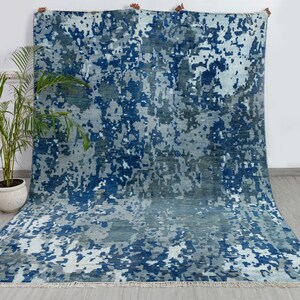 Abstract Galaxy Design Modern Hand Knotted Rug/ Blue Rug 8x10 Rug #8282(242x300 Cms.)