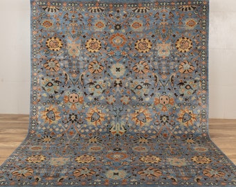 Blue High Quality Hand Knotted Classic Inspired Oushak Hand Spun Wool Rug 1162
