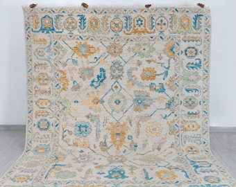 8x10 Cream Grey  Colorful Style Designer Oushak Turkish Design Hand Knotted Hand Spun Wool Rug #5123