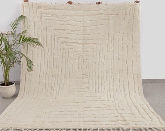 White Soft Wool Rug Moroccan Beni Ourain Hand Knotted Wool Rug, CUSTOMIZE in any size- MM-9V2