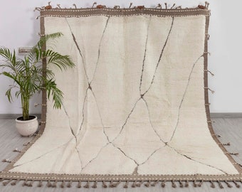 Dywan wełniany Boho Beni Ourain w kolorze kości słoniowej, inspirowany stylem marokańskim, ręcznie wiązany, w stylu berberyjskim - DOSTOSUJ w dowolnym rozmiarze - Mh-3