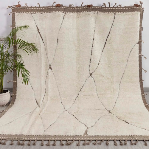 Tapis Berbère Beni Ourain Marocain Fait Main - Laine - 6.5x10 Ft - Blanc Cassé