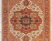 8x10 Persian Serapi Rug Retro High Quality Density Hand Knotted Wool Beige Red Rug 3314