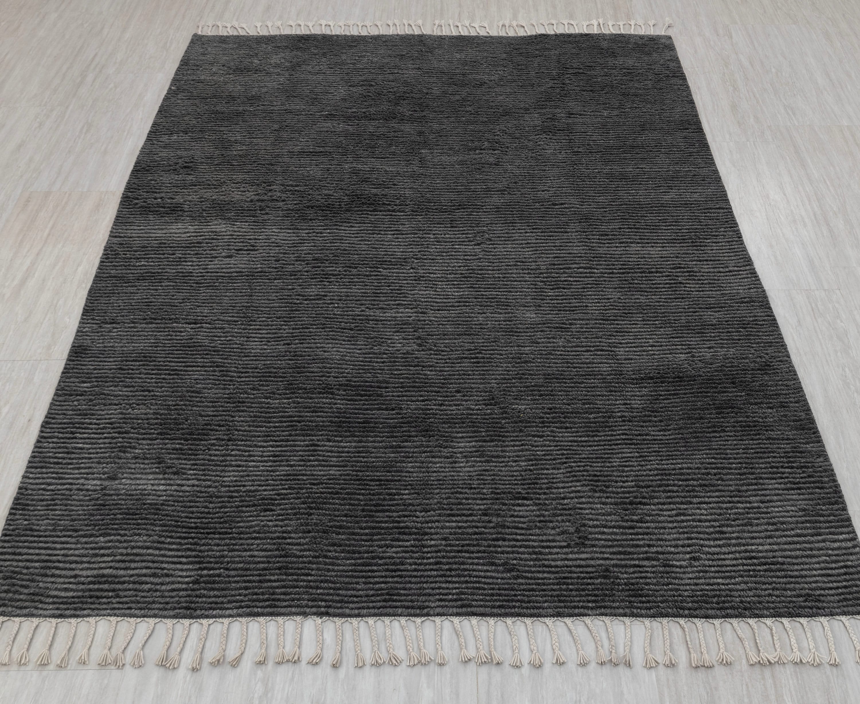 Graphite Moroccan Ribbed Rug Beni Ourain Berber Shag Boho Hand Knotted Wool Rug, CUSTOMIZE in any size-Mh-4,P-1982
