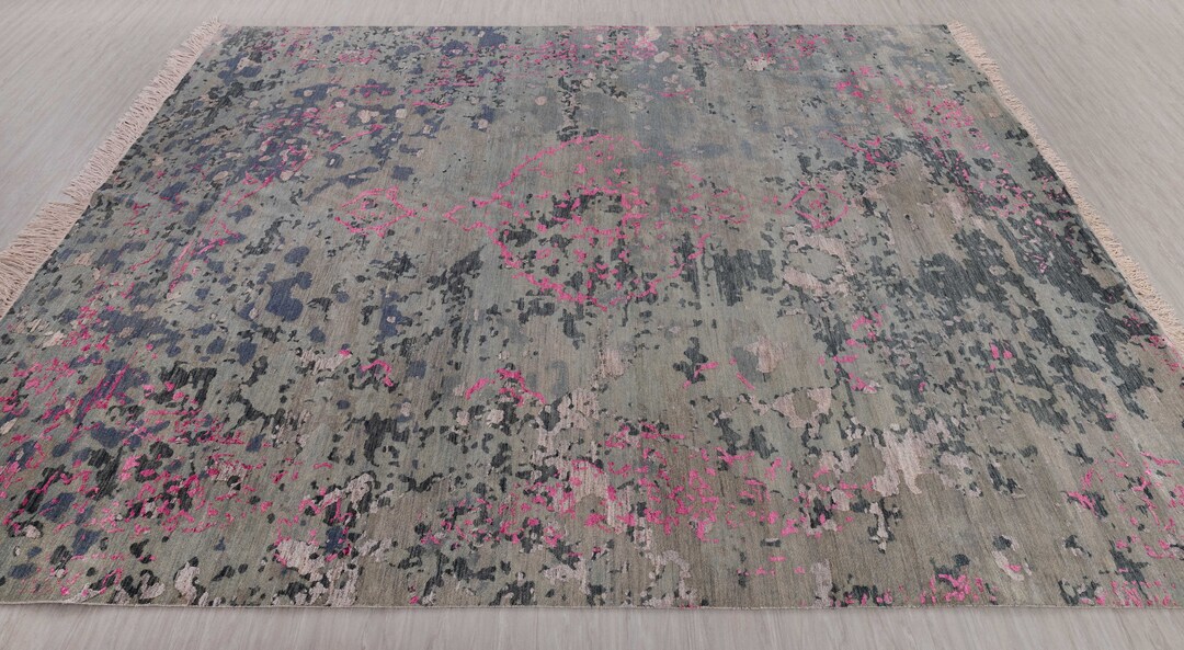 9x12 Pink Grey Rug Rug Abstract Style Hand Knotted Rug 8718 Etsy