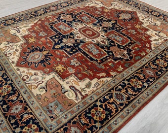 8x10 Red Navy Antique Serapi Reproduction High Quality Rug Hand Knotted 100% Wool Rug,- G-3111