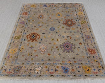 8x10 Grey Tan Modern Colorful Soft Wool Hand Knotted Quality Oushak Rug-G-5490