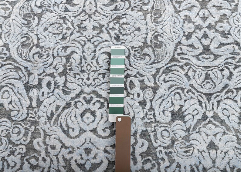 8x10 Rug Grey Silver Modern Deco Hand Knotted Grey Silver Carpet #8538 (242x300 Cms.) image 9