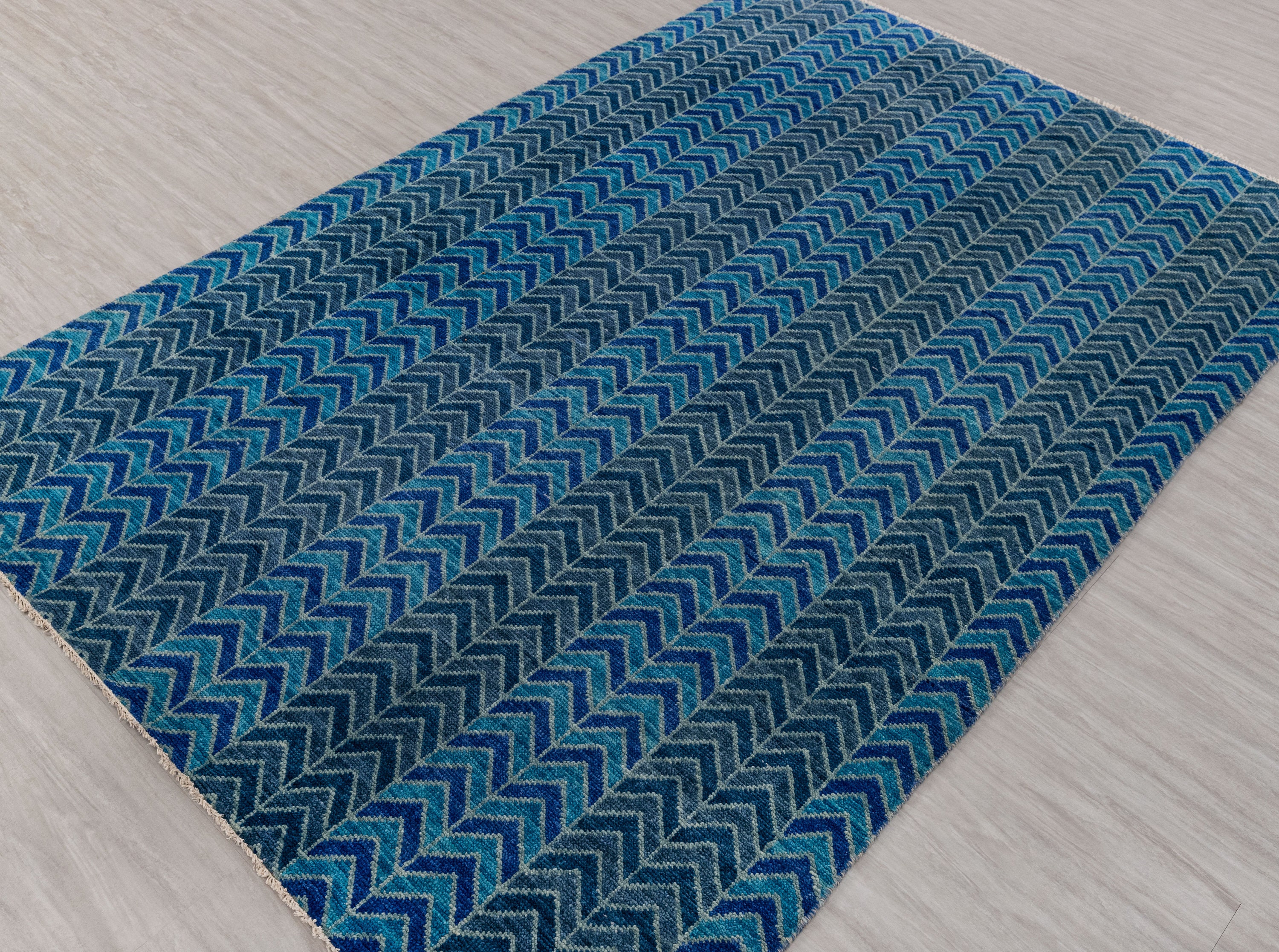 6X9 Rug Herringbone Pattern Wool Handmade Carpet 6x9 Blue Rug Etsy