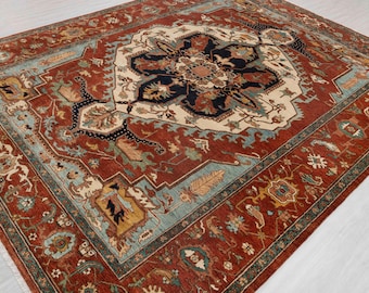 Rust Premium High Quality Serapi Reproduction Fine Density Soft Hand Knotted Wool Rug, -G-11370
