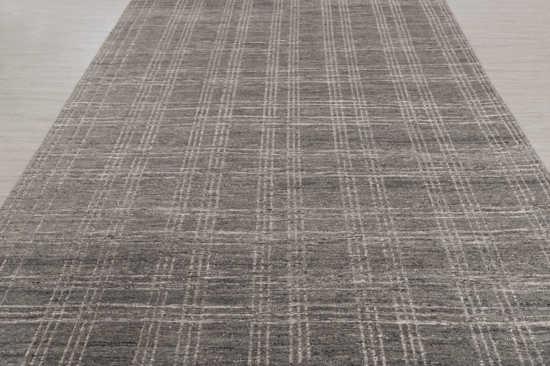 8x10 Grey White Check Design Rug Natural Wool Solid Handmade Etsy
