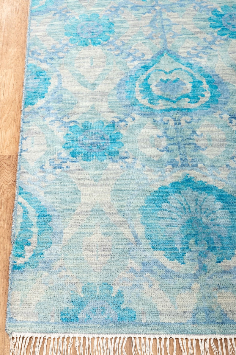8x10 Rug Handmade Soft Wool Rug Color Aqua Blue 100 WOOL Rug Etsy