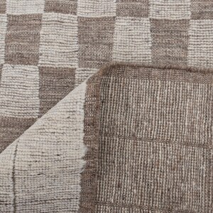Brown Cream Cheque Soft Wool Rug Moroccan Beni Ourain Hand Knotted Wool ...