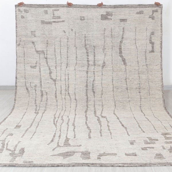 Ivory GreyWool Distressed Easily Washable Handknotted Moroccan 100% WOOL Rug !!Free Shipping!! Mrc-16 (22731)